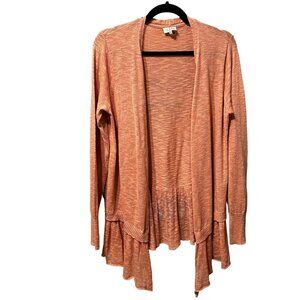 LOGO by Lori Goldstein size M cotton linen blend peach long sleeve open cardigan